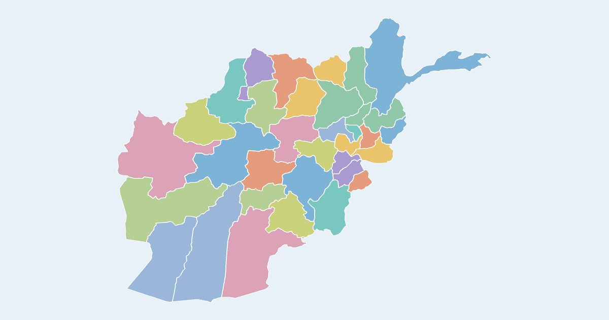 Map of Afghanistan showing all 34 provinces
