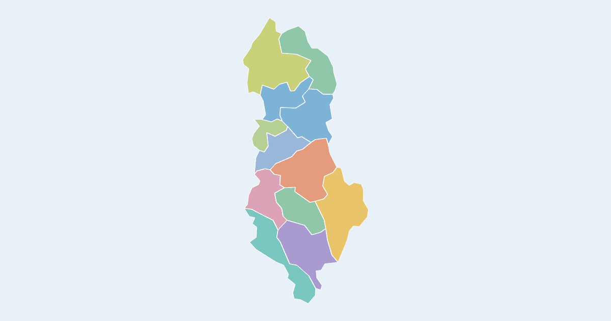 Map of Albania showing all 12 counties