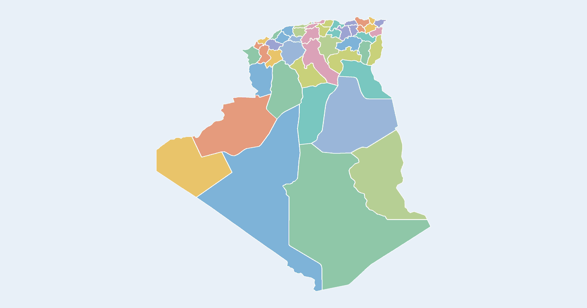 Map of Algeria showing all 48 provinces