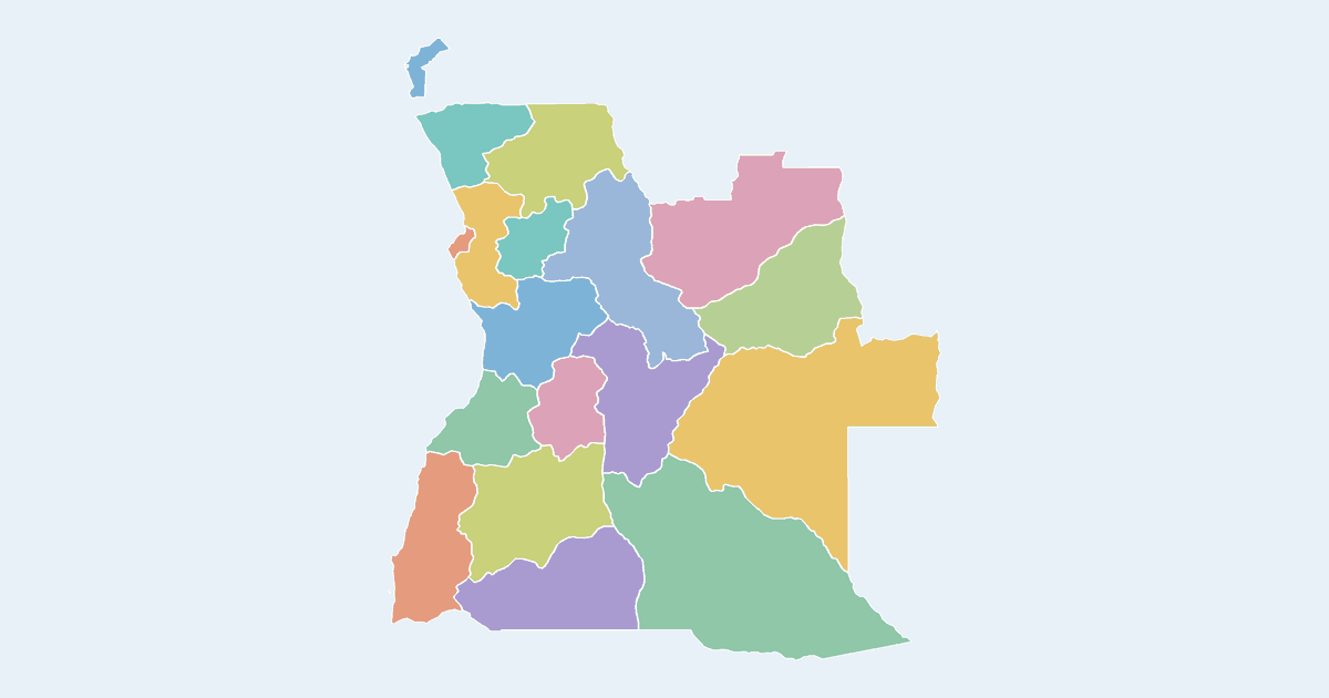 Map of Angola showing all 18 provinces