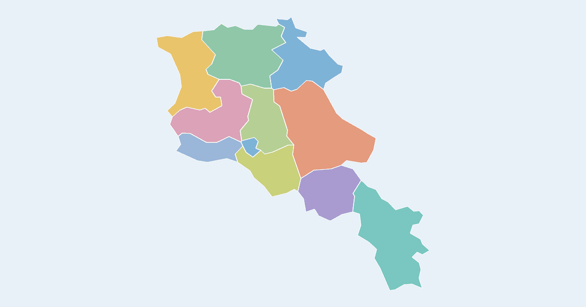 Map of Armenia showing all 11 states, provinces and regions