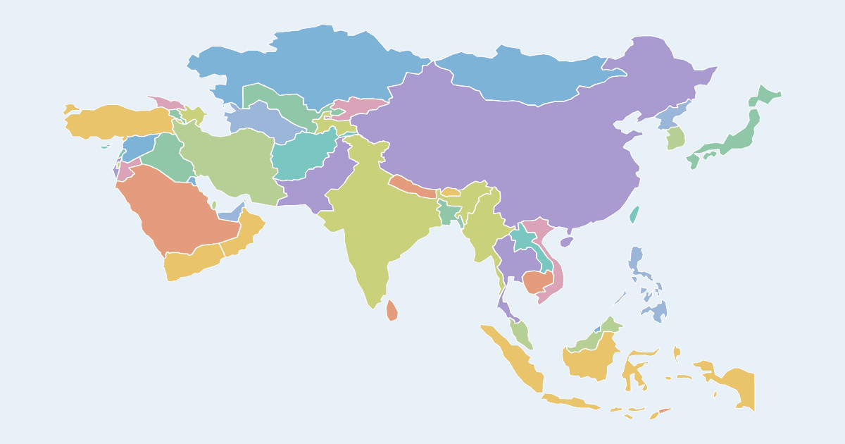 Map of Asia showing its countries