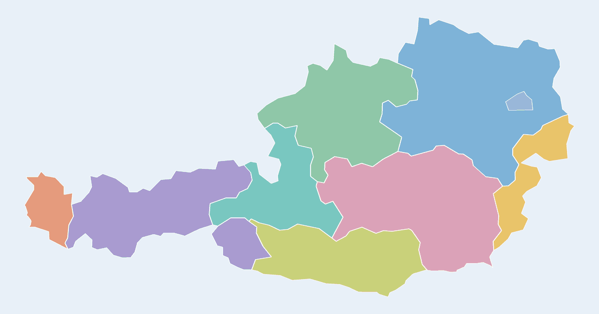 Map of Austria showing all 9 states