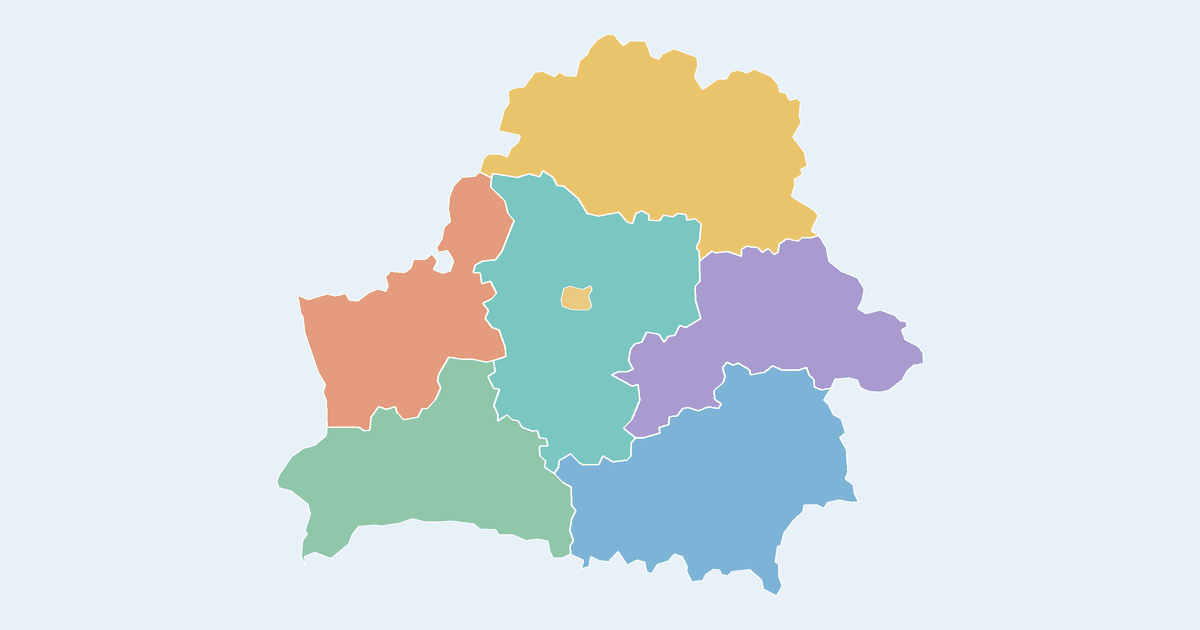 Map of Belarus showing all 7 states, provinces and regions