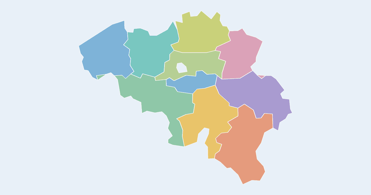 Map of Belgium showing all 11 provinces