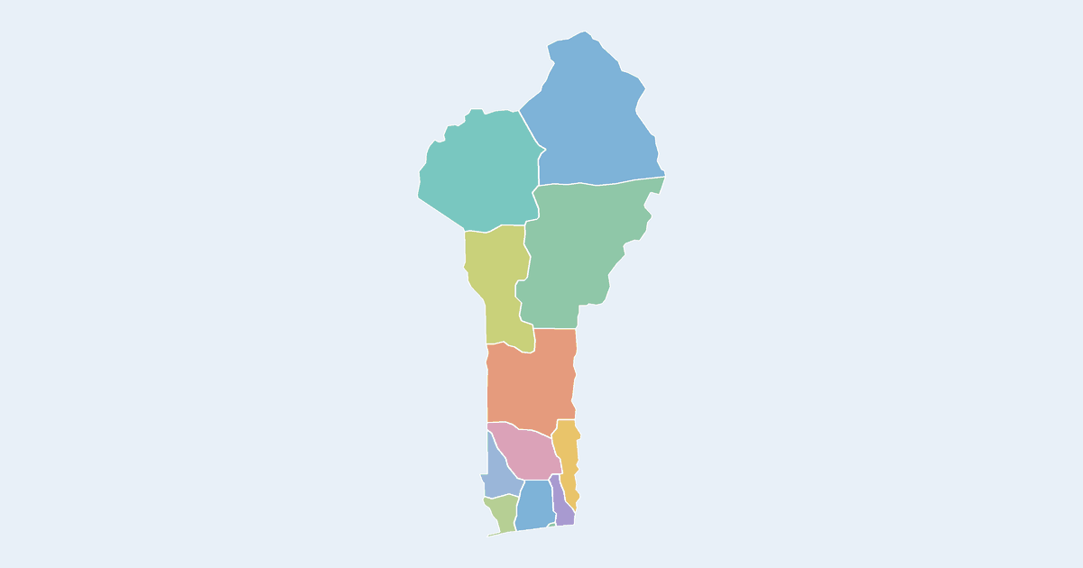 Map of Benin showing all 12 departments