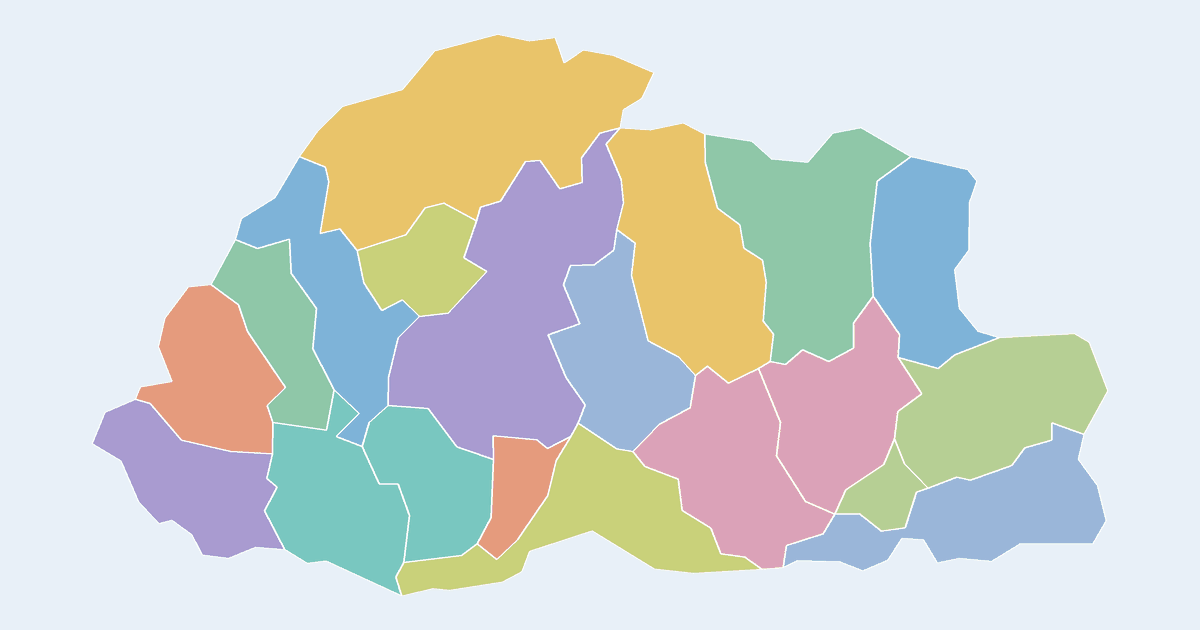 Map of Bhutan showing all 20 districts