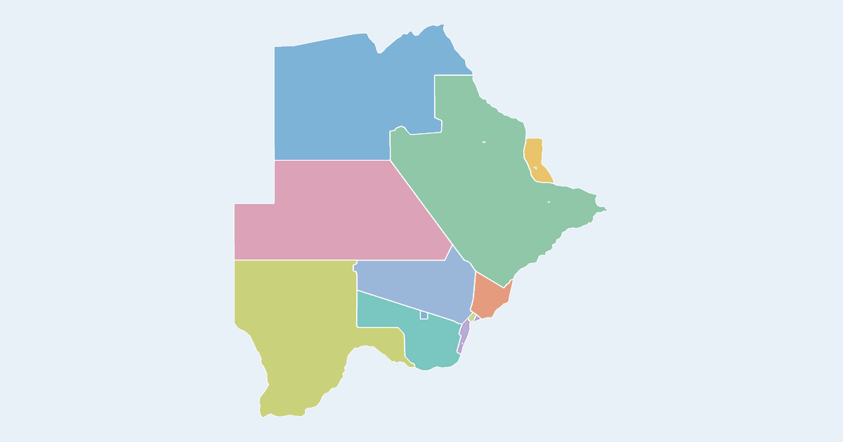 Map of Botswana showing all 15 districts