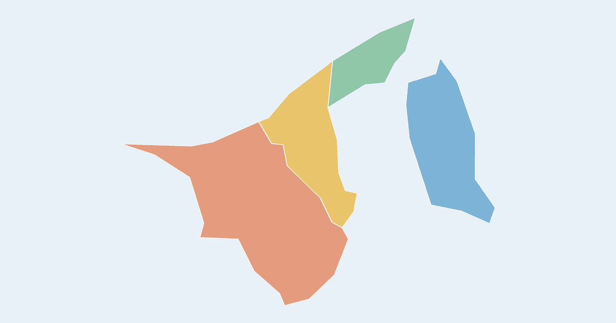 Map of Brunei showing all 4 states, provinces and regions