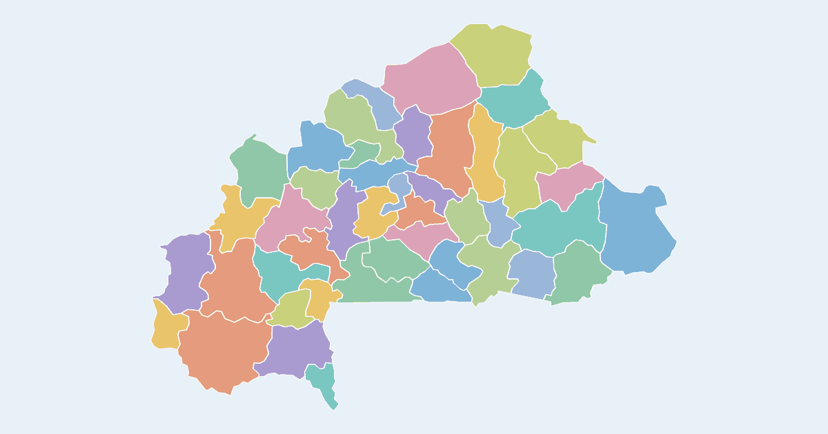 Map of Burkina Faso showing all 45 provinces