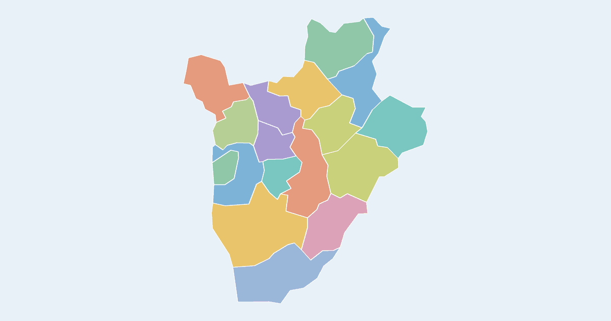 Map of Burundi showing all 17 provinces