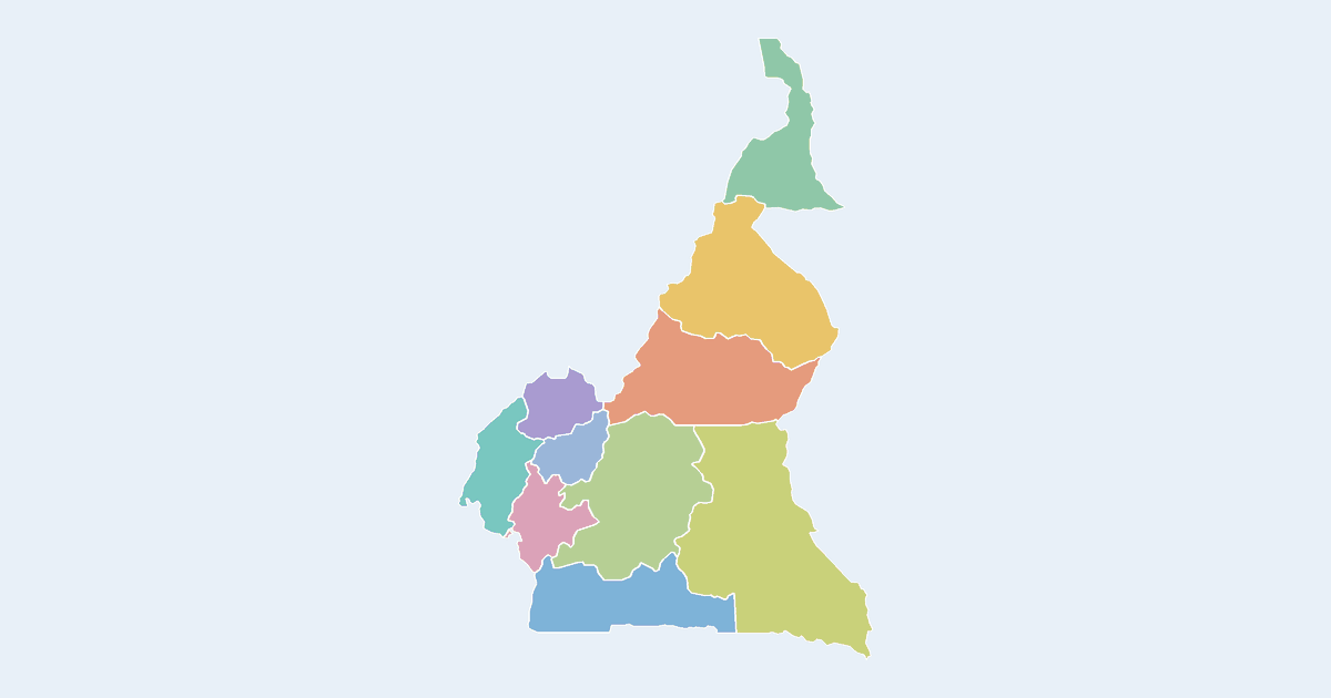Map of Cameroon showing all 10 states, provinces and regions