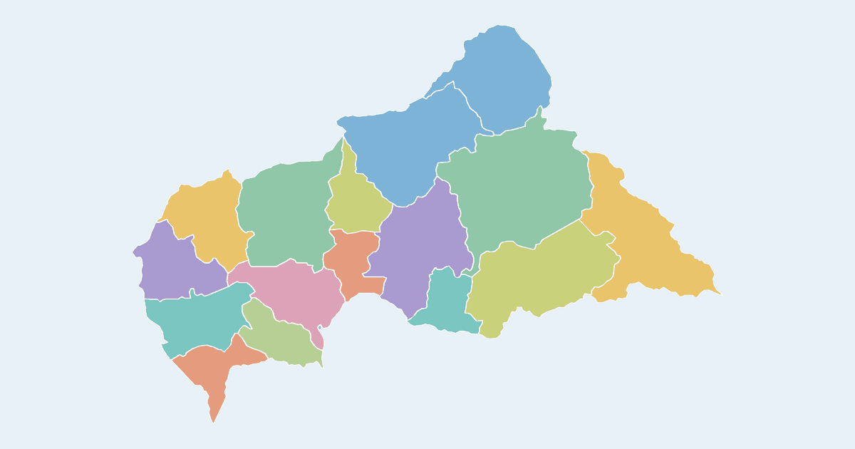 Map of Central African Republic showing all 17 states, provinces and regions