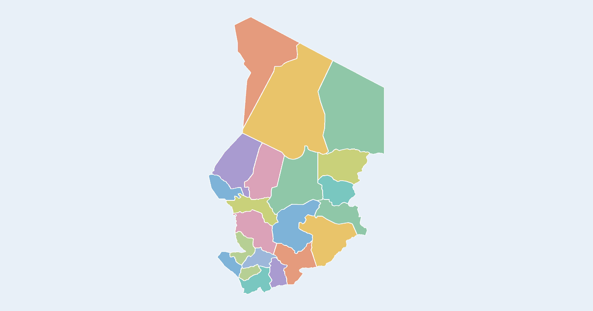 Map of Chad showing all 22 provinces