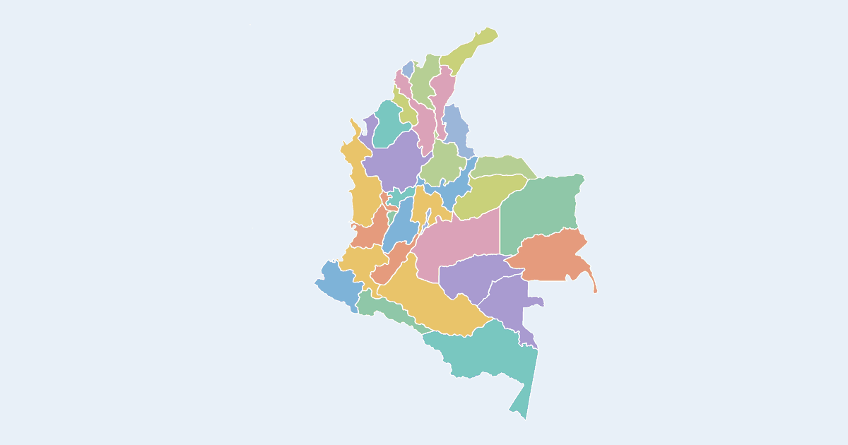 Map of Colombia showing all 34 departments