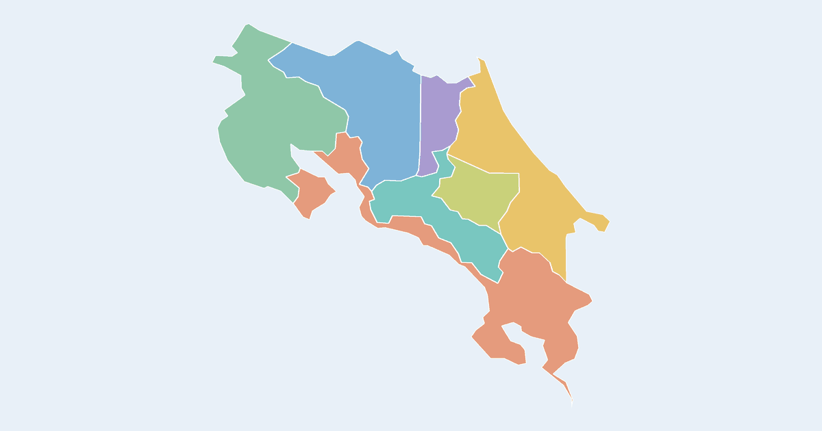 Map of Costa Rica showing all 7 provinces
