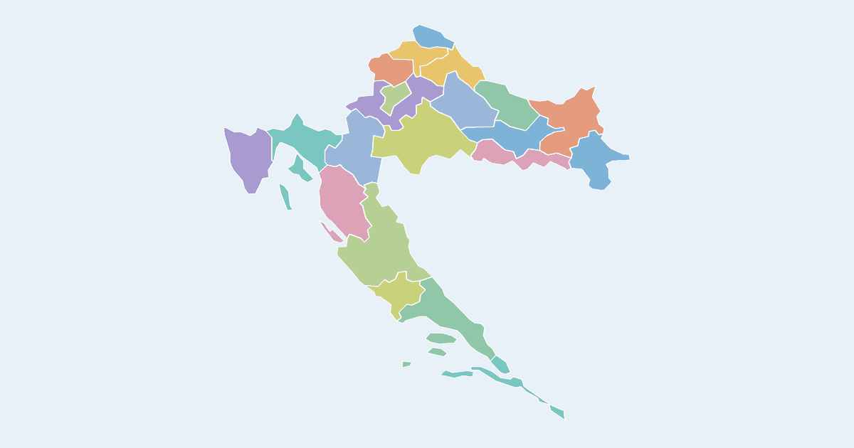 Map of Croatia showing all 21 counties