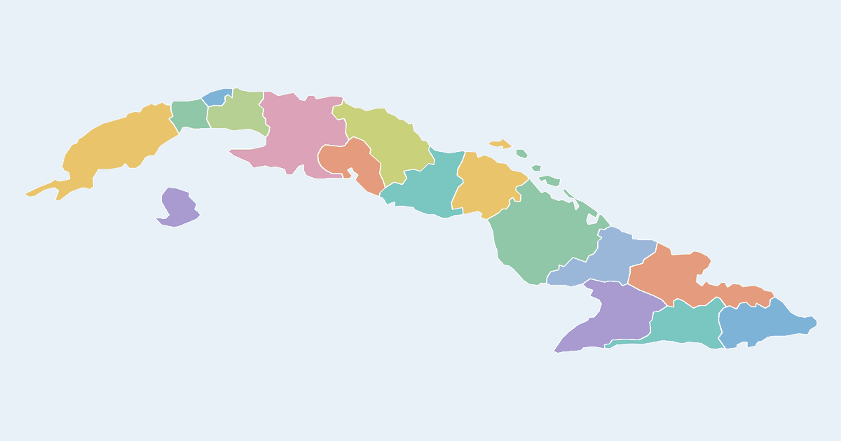 Map of Cuba showing all 16 provinces