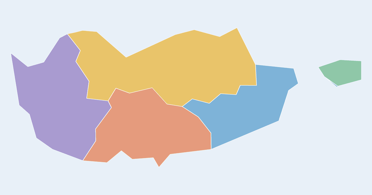 Map of Cyprus showing all 5 states, provinces and regions