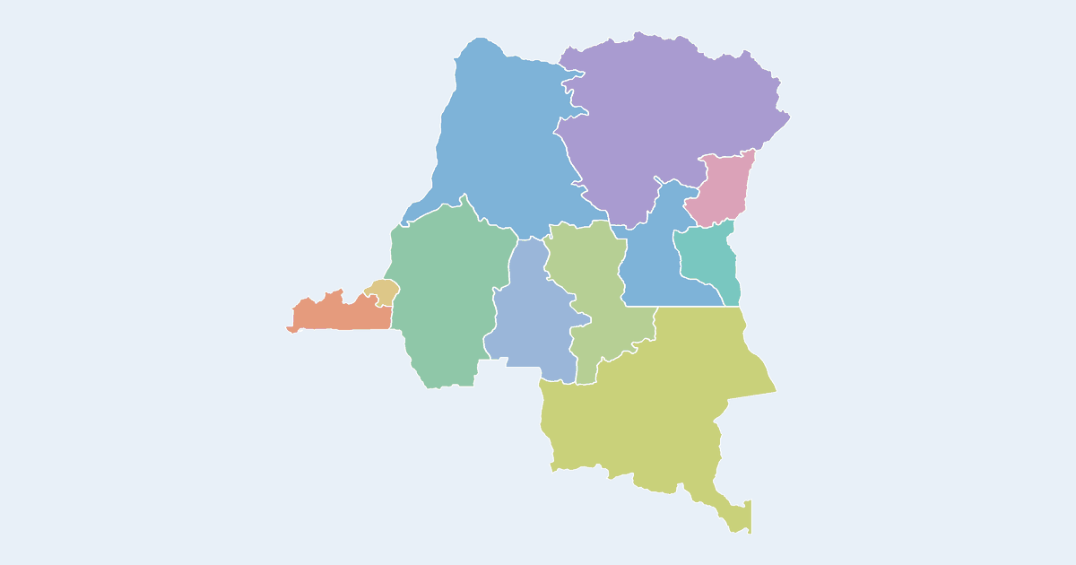 Map of Democratic Republic of the Congo showing all 11 provinces