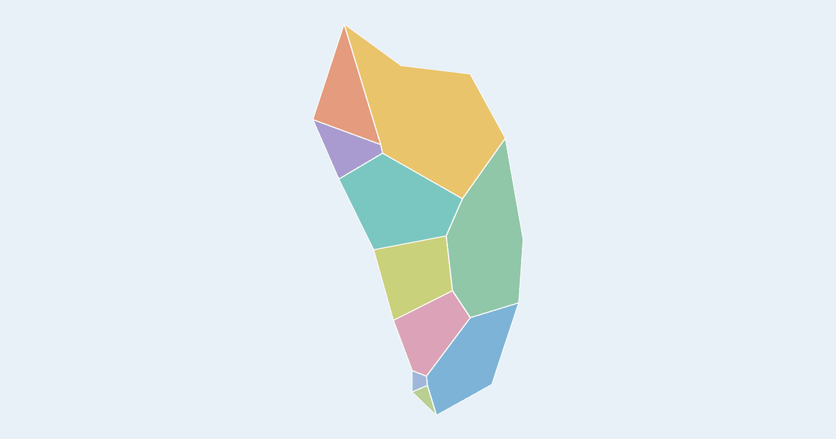 Map of Dominica showing all 10 states, provinces and regions