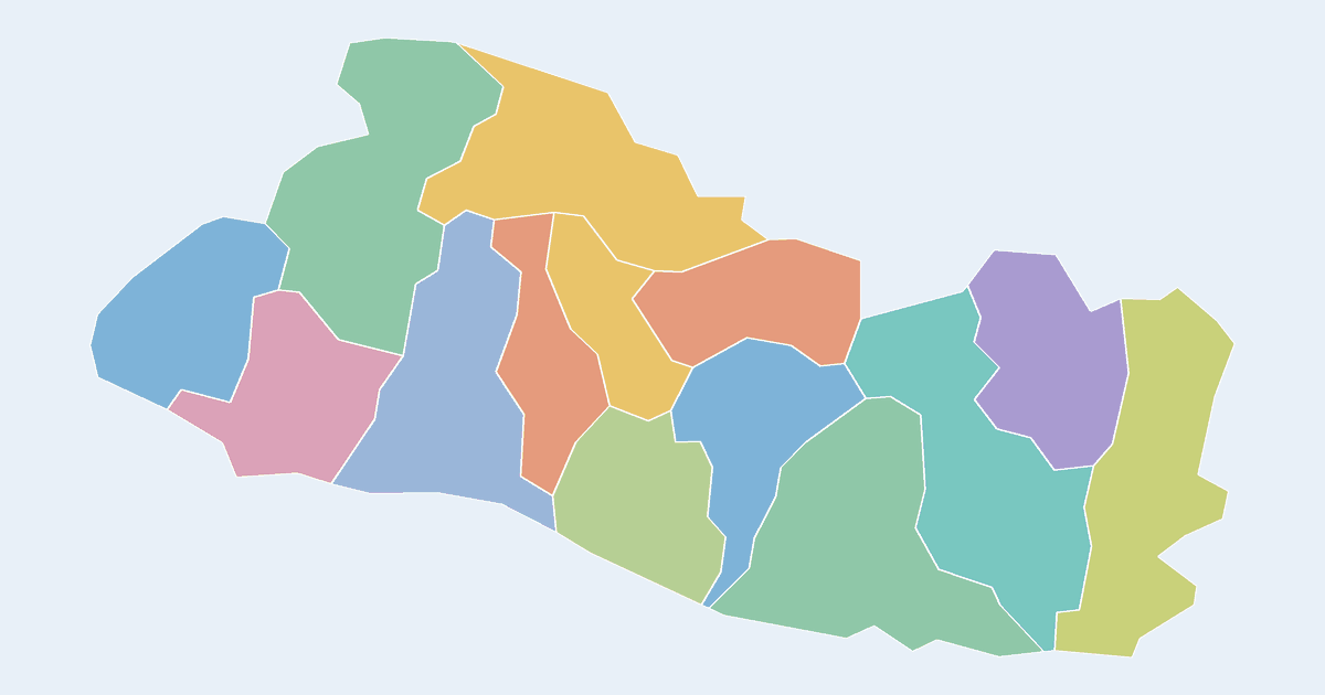 Map of El Salvador showing all 14 departments