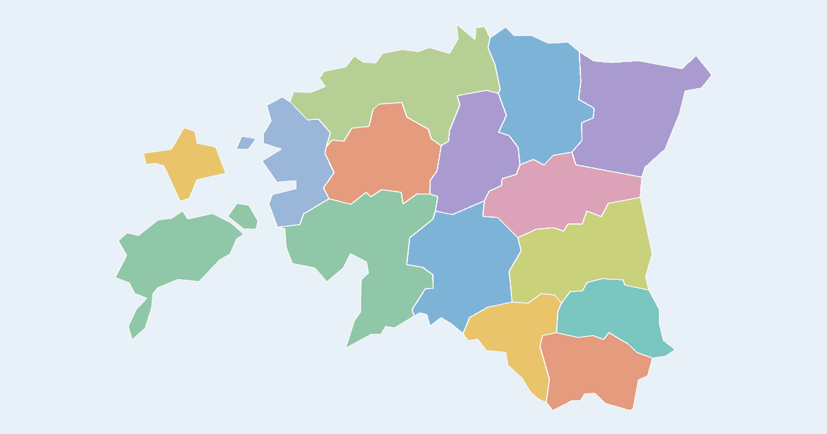 Map of Estonia showing all 15 counties