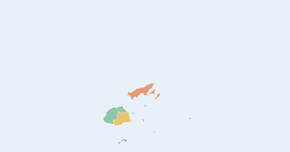 Map of Fiji showing all 5 states, provinces and regions