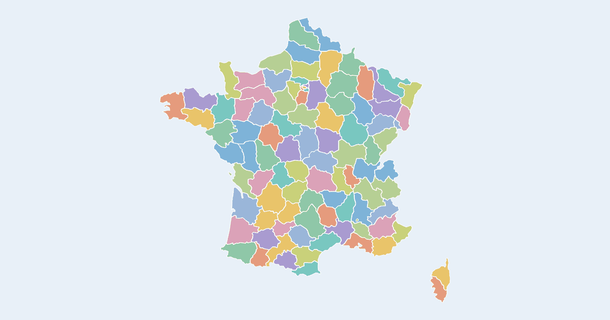 Map of France showing all 101 departments
