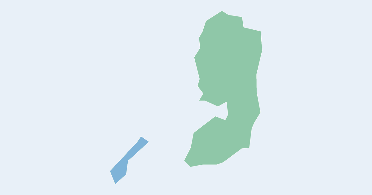 Map of Gaza Strip showing all 2 states, provinces and regions