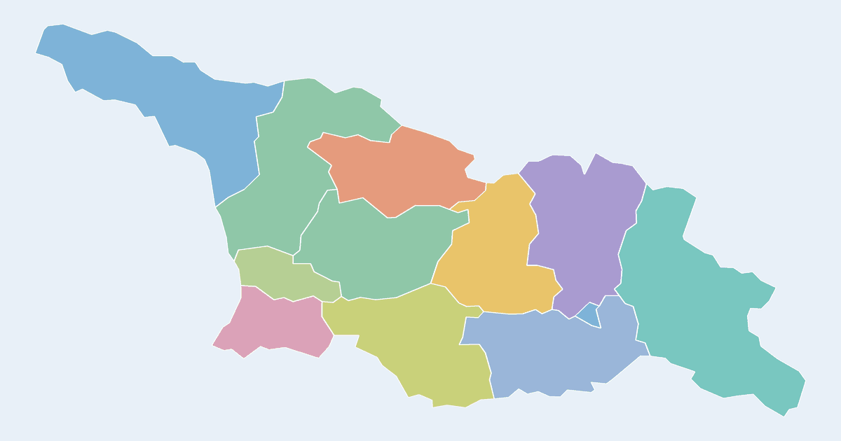 Map of Georgia showing all 12 states, provinces and regions