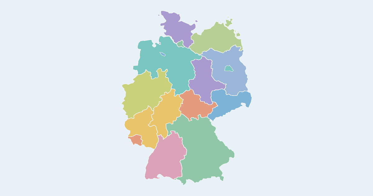 Map of Germany showing all 16 states