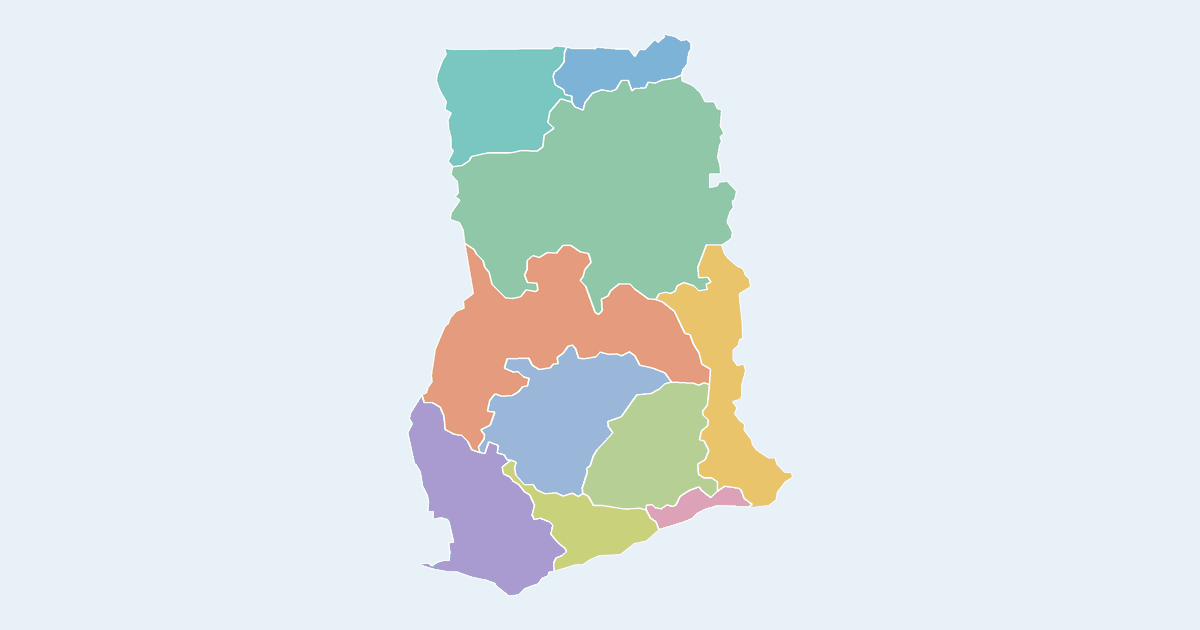 Map of Ghana showing all 10 states, provinces and regions