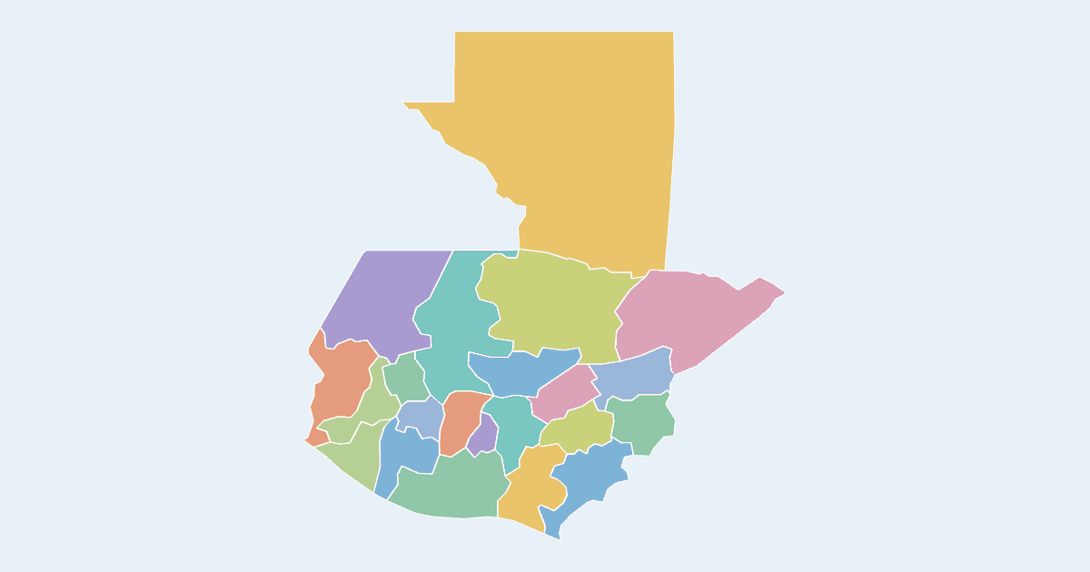 Map of Guatemala showing all 22 departments