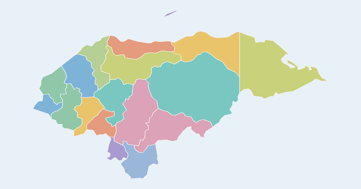 Map of Honduras showing all 18 departments