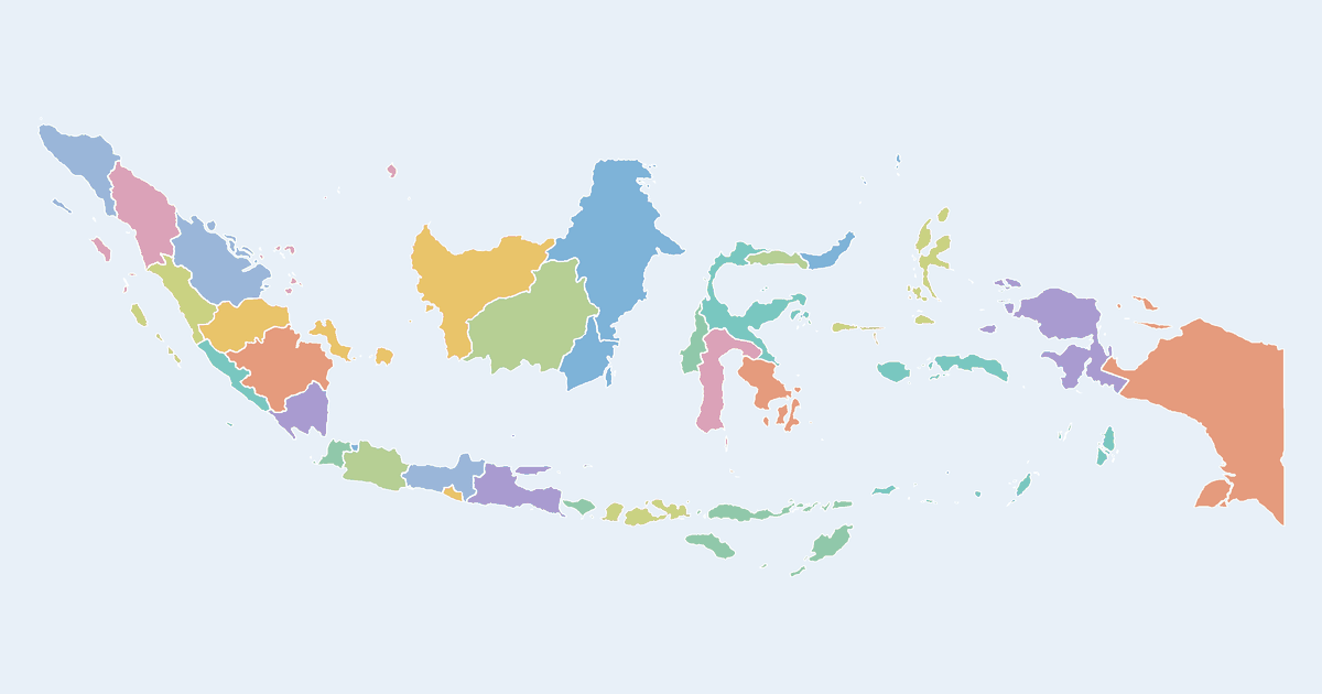 Map of Indonesia showing all 33 provinces