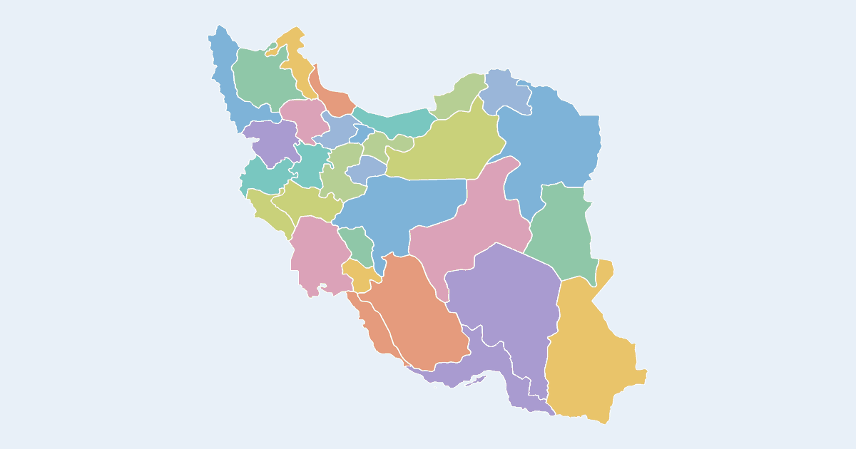 Map of Iran showing all 31 provinces