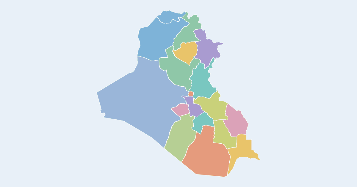 Map of Iraq showing all 18 governorates