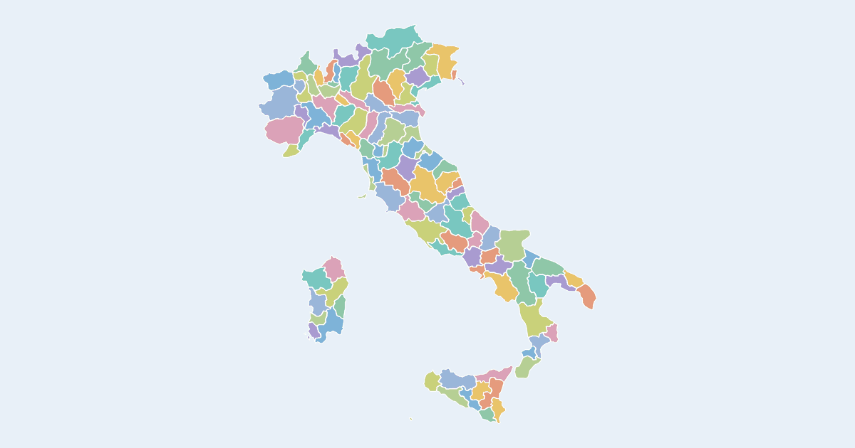 Map of Italy showing all 110 provinces