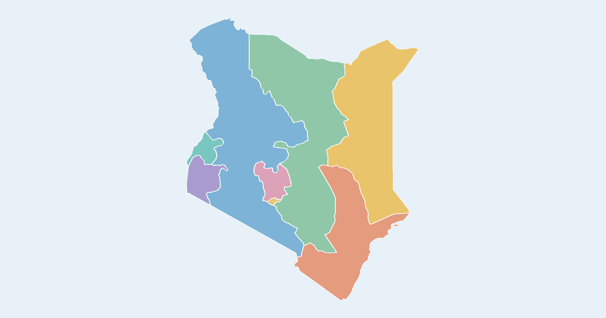 Map of Kenya showing all 8 counties