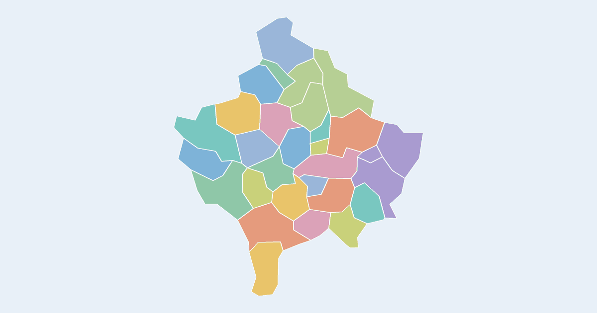 Map of Kosovo showing all 30 states, provinces and regions