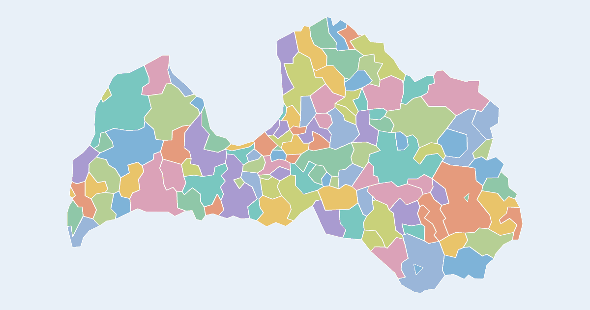 Map of Latvia showing all 119 municipalities
