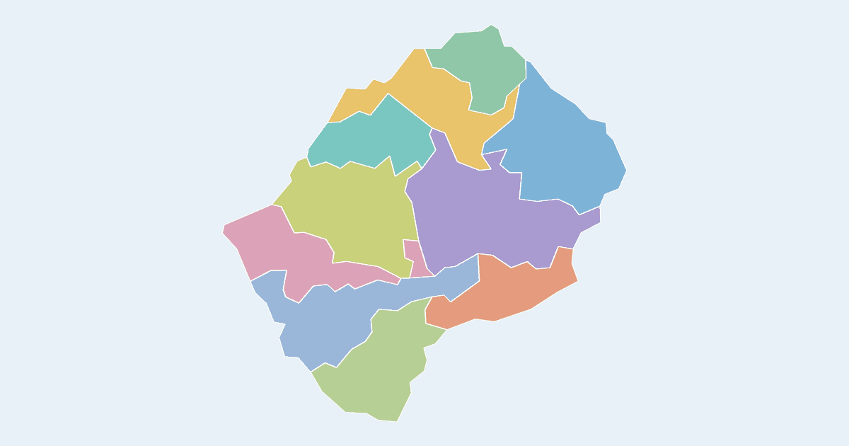 Map of Lesotho showing all 10 districts
