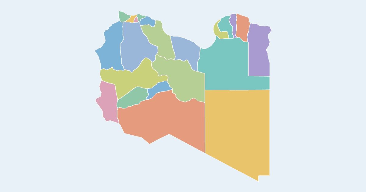 Map of Libya showing all 22 districts