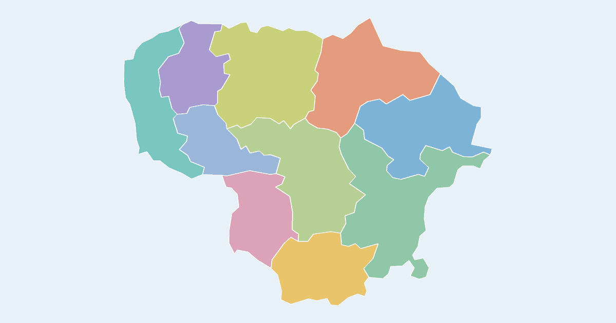Map of Lithuania showing all 10 counties