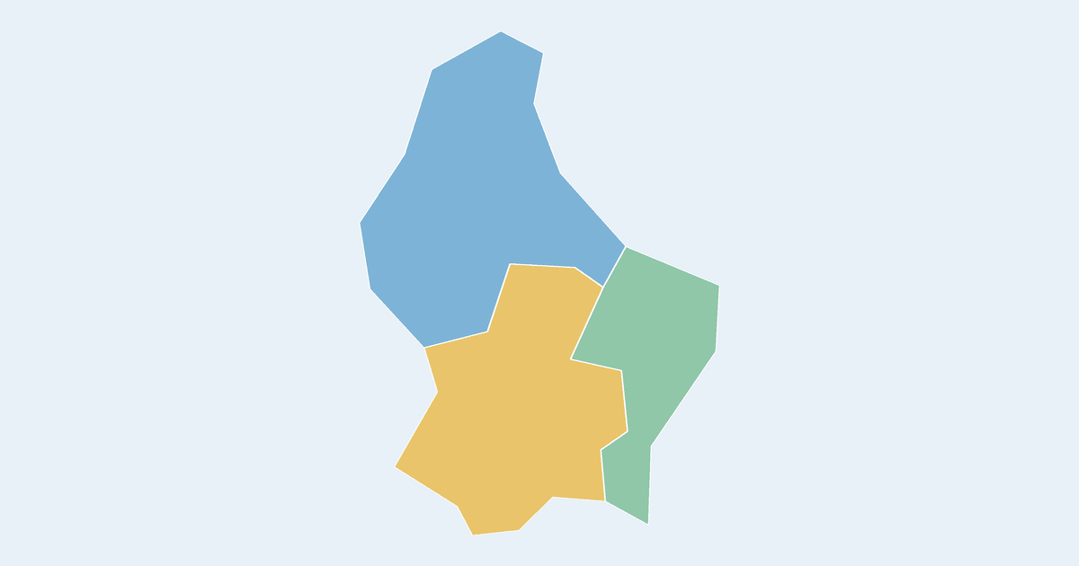 Map of Luxembourg showing all 3 states, provinces and regions