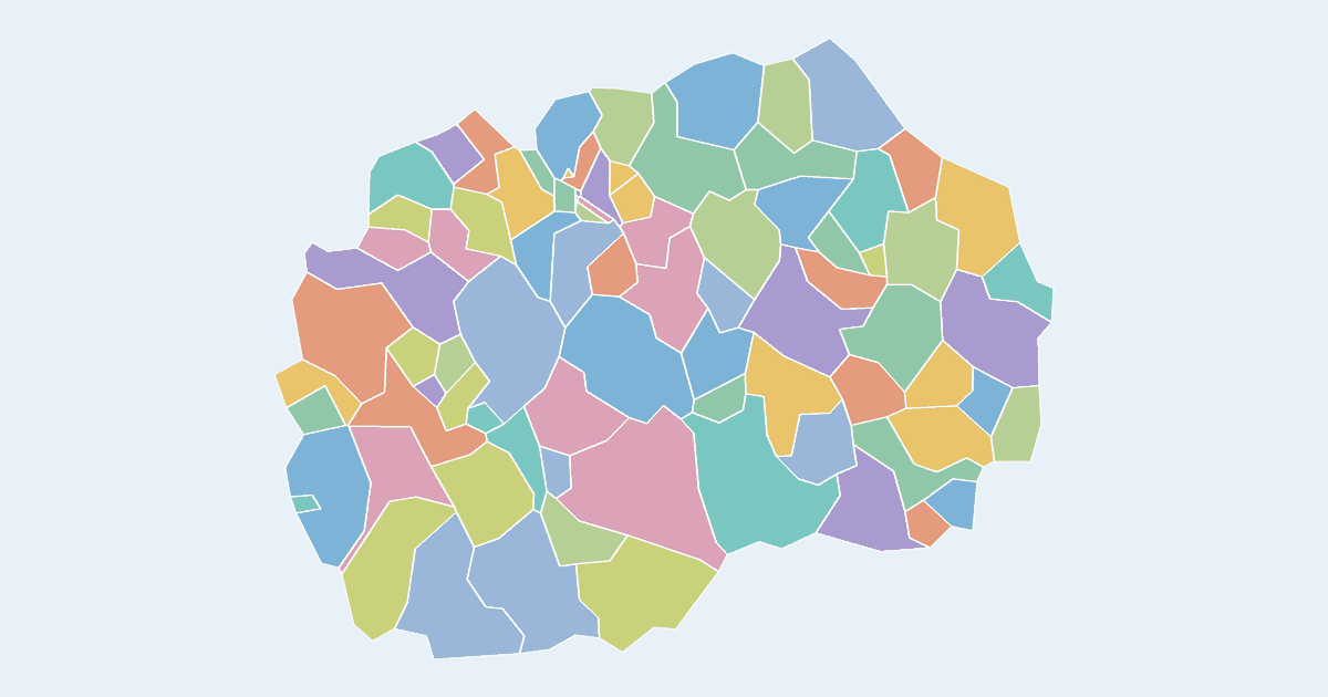Map of Macedonia showing all 84 municipalities