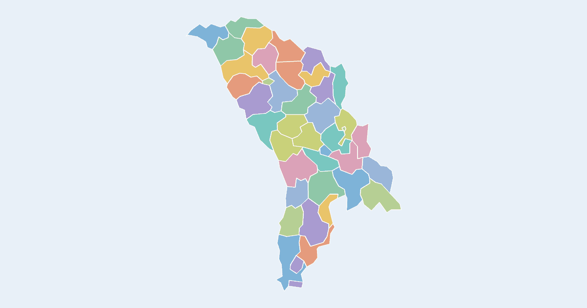 Map of Moldova showing all 40 districts