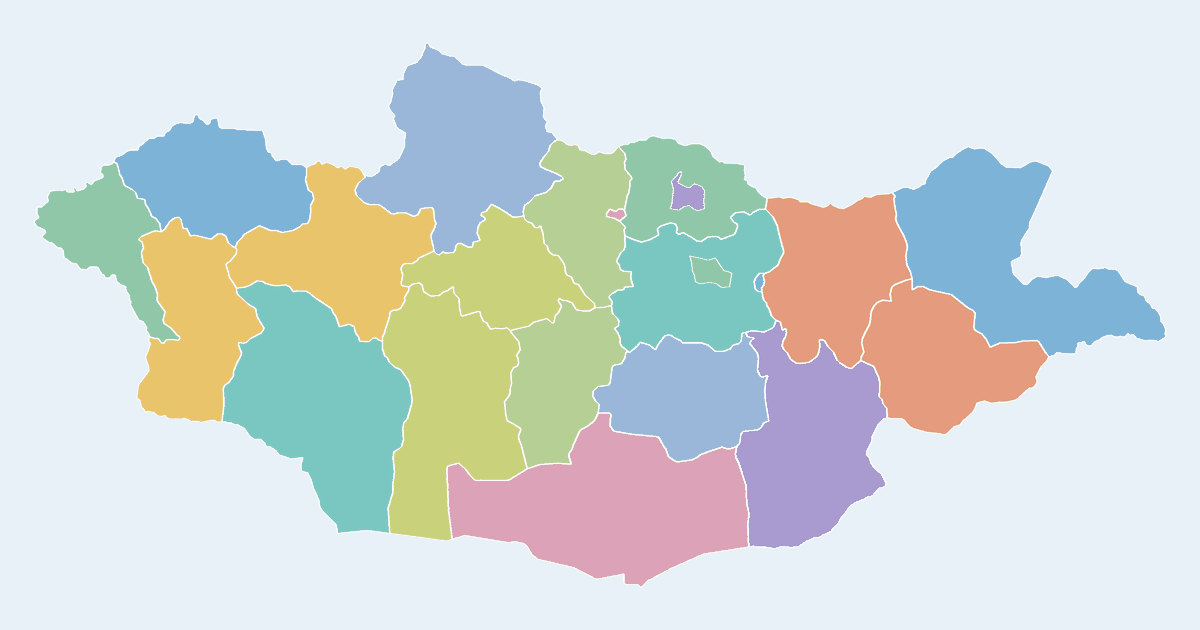 Map of Mongolia showing all 22 provinces