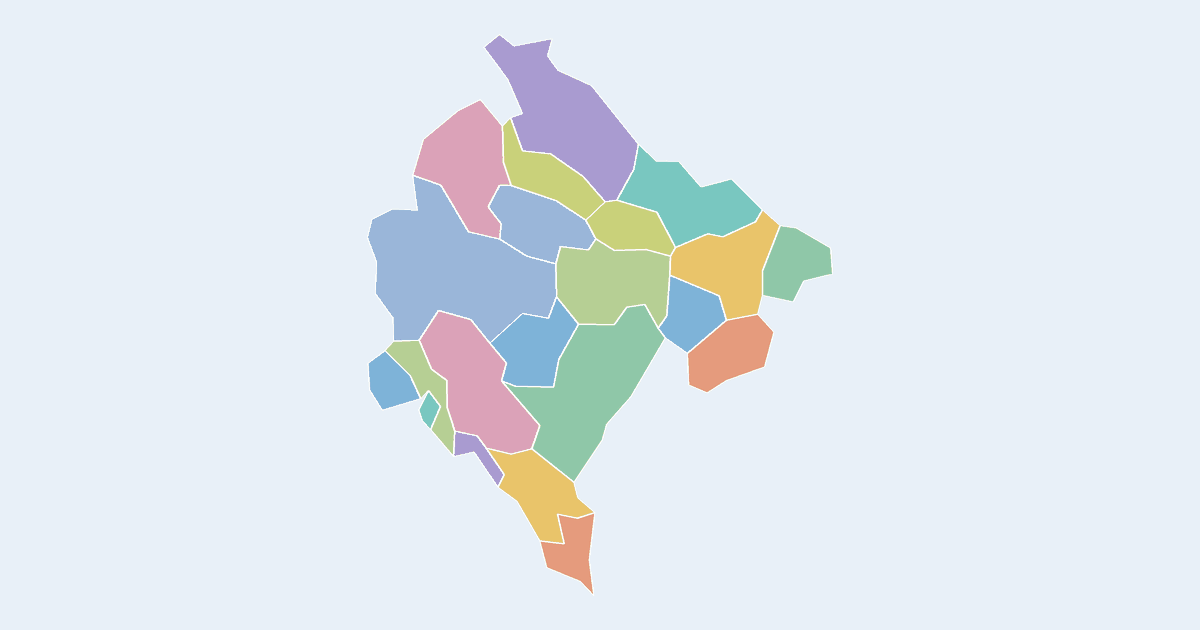 Map of Montenegro showing all 21 municipalities